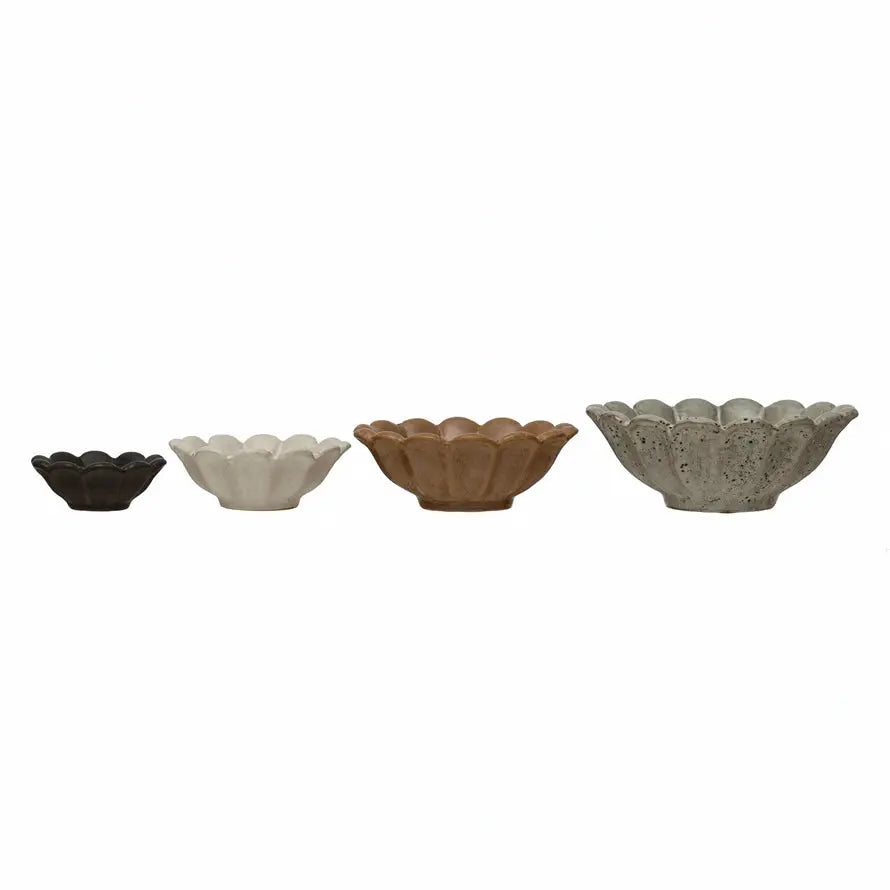 Stoneware Flower Bowls - Set of 4 CREATIVE CO-OP